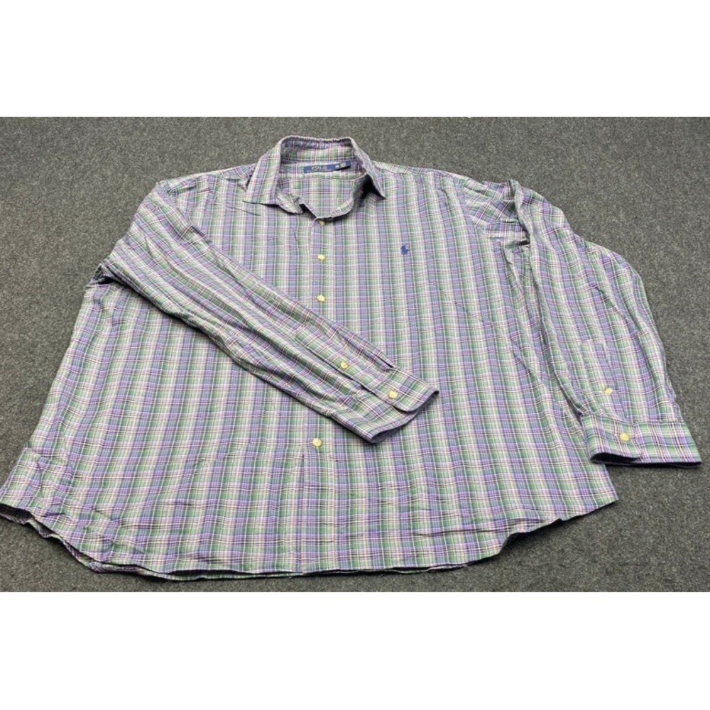 Polo Ralph Lauren Button Down Men XXL Green Purple Plaid Long Sleeve Cotton